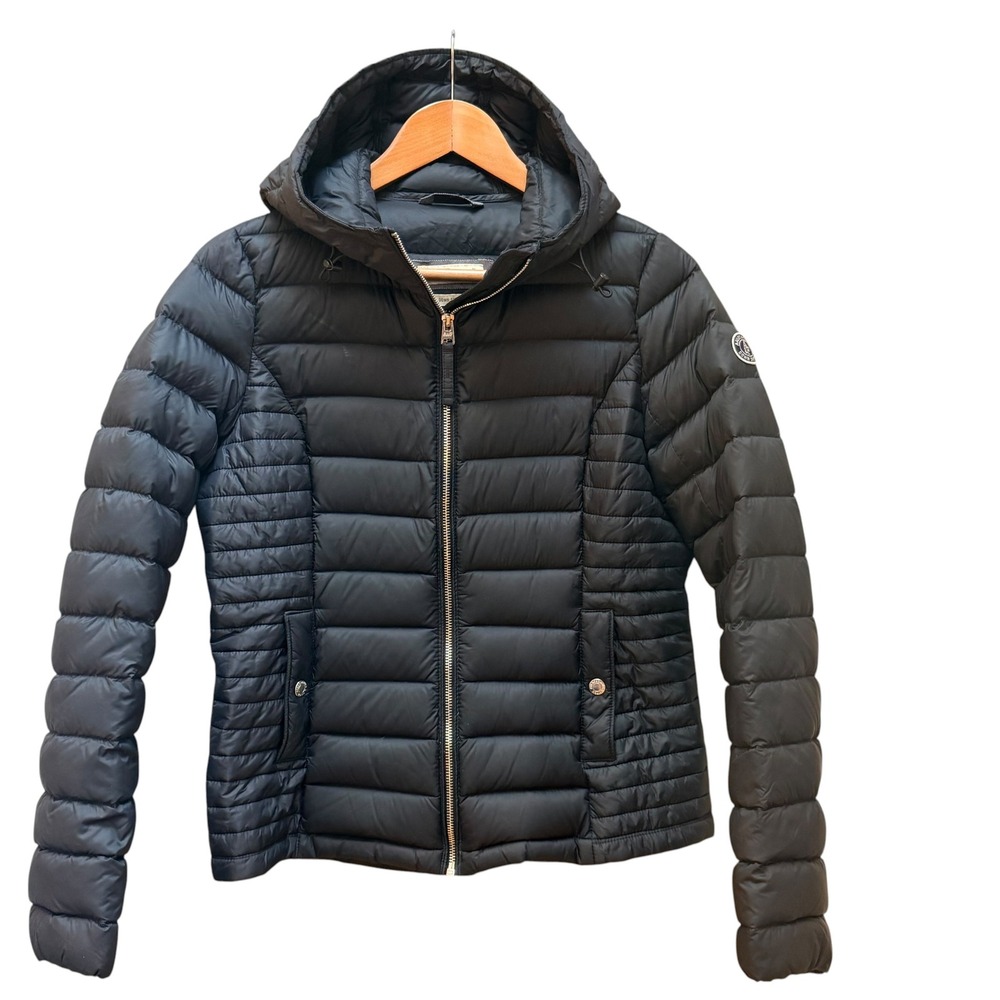 Abercrombie & Fitch Puffer Jacket Y2K Womens M Black Down Series Hooded Quilted‎